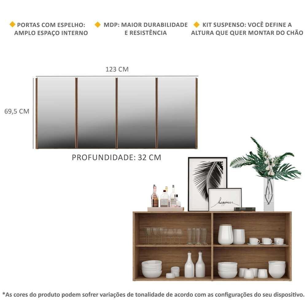 Aparador Buffet 4 Portas com Espelho Suspenso Vegas Multimóveis Rustic - 6