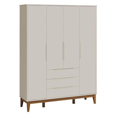 Guarda Roupa Infantil Solteiro Classic Elfe 4 Portas 3 Gavetas Areia Acetinado Amadeirado