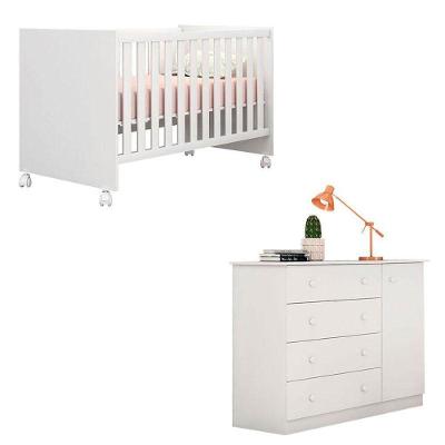 Berço e Cômoda Infantil Doce Sonho Helena 1 Porta 4 Gavetas MDP 133cm Branco Phoenix