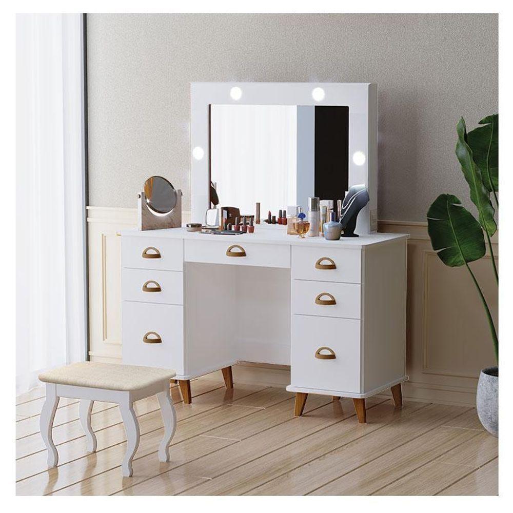 Penteadeira Camarim New Seul Com Banqueta Almofadada Ambiente Branco - Luapa - 1