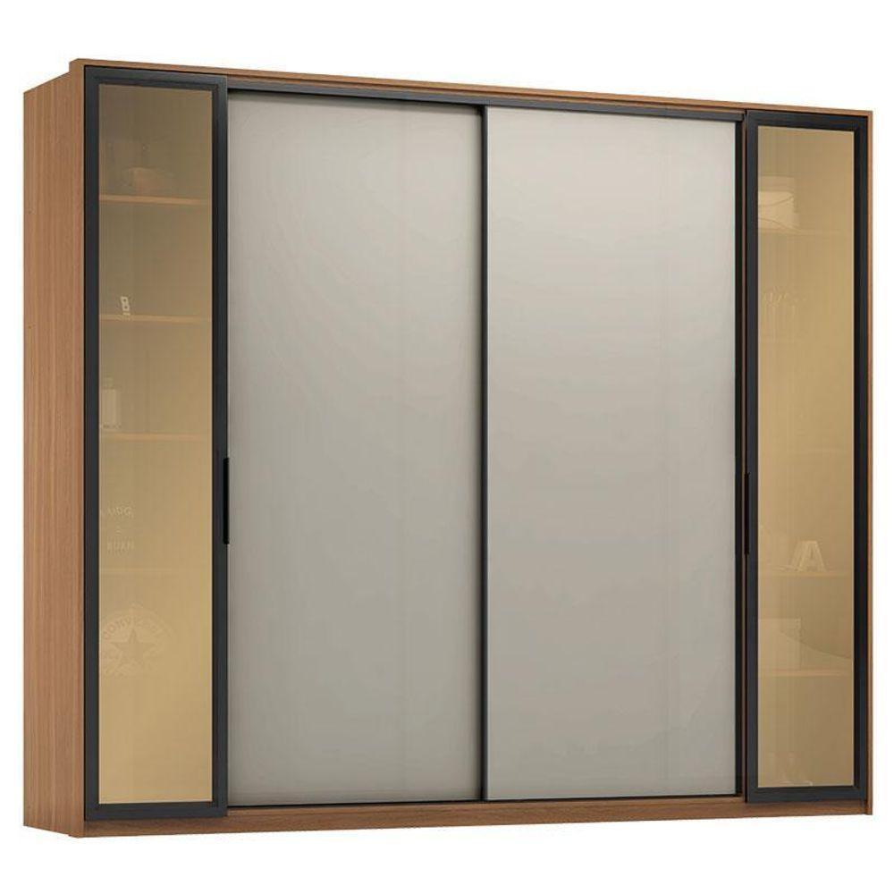Guarda Roupa Casal Ambiente Laredo Amêndola Touch Nude Prime Flex Com Portas De Vidro Reflecta - Demartez - 3