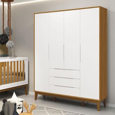 Guarda Roupa Infantil Classic Elfe 4 Portas 3 Gavetas Branco Acetinado Savana