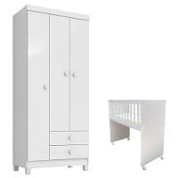 Mini Berço Moisés Alegria Com Colchão E Guarda Roupa 3 Portas Ternura Baby Branco Flex - Incorplac - 1