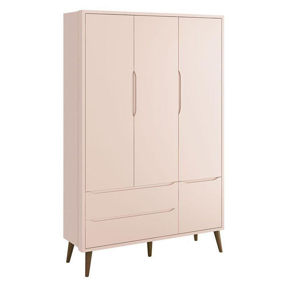 Guarda Roupa Infantil Theo 3 Portas Rosa Com Pés Amadeirados ? Reller - 1