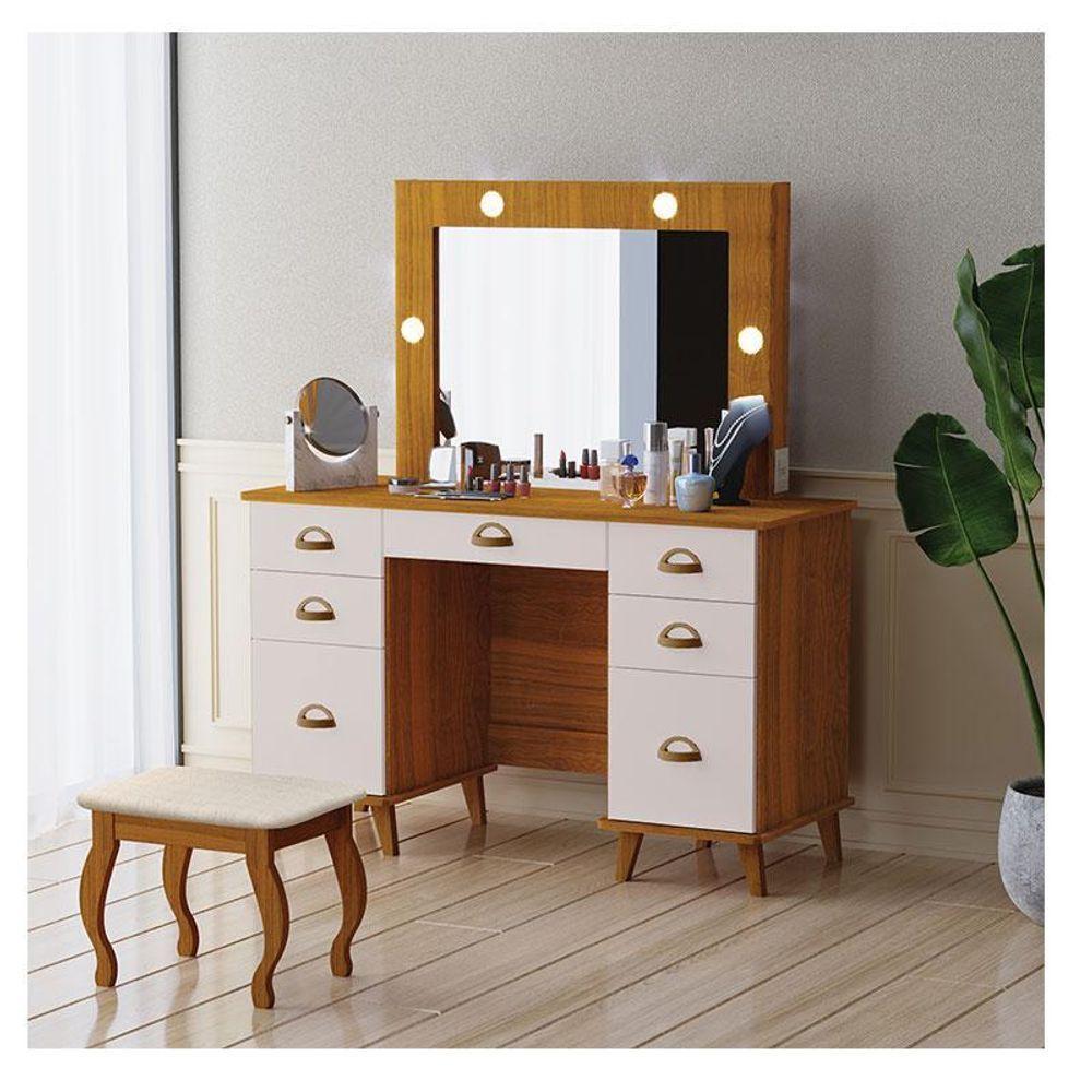 Penteadeira Camarim New Seul Com Banqueta Almofadada Ambiente Freijó Maní - Luapa - 1