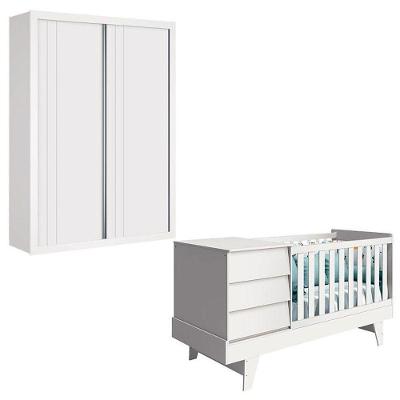 Berço Multifuncional E Guarda Roupa Prince Branco Acetinado ? Reller