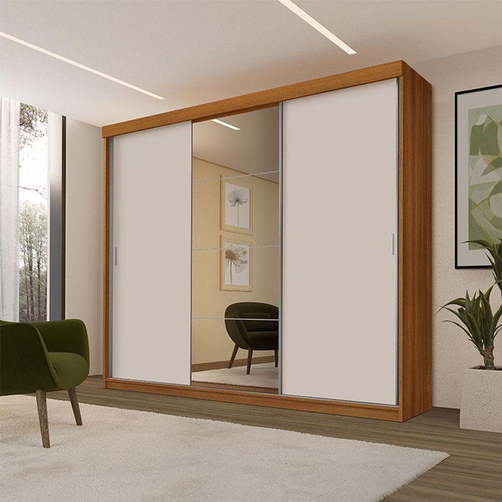 Guarda Roupa Casal ímola 3 Portas De Correr Com Espelho Carvalho Off White Pina - Luapa - 5