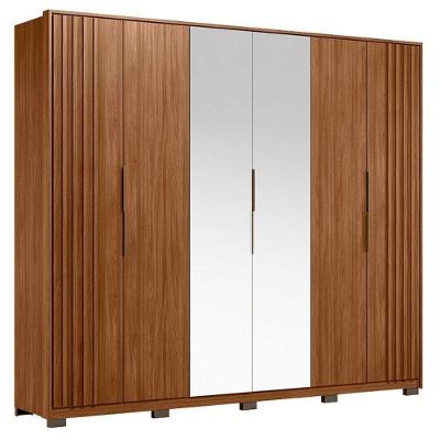 Guarda Roupa Casal Ripado Atrice 6 Portas Nogueira Touch Com Espelho E Pés Demóbile ? Demartêz