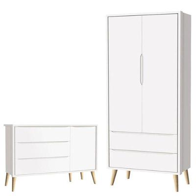 Cômoda Infantil Com Porta E Guarda Roupa 2 Portas Theo Branco Acetinado Pés Madeira Natural ? Reller