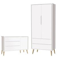 Cômoda Infantil Com Porta E Guarda Roupa 2 Portas Theo Branco Acetinado Pés Madeira Natural ? Reller - 1