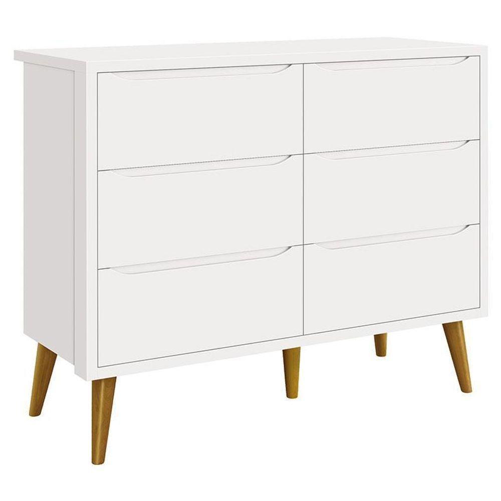 Cômoda Infantil 6 Gavetas Retrô Theo Branco Acetinado Com Pés Madeira ? Reller - 1