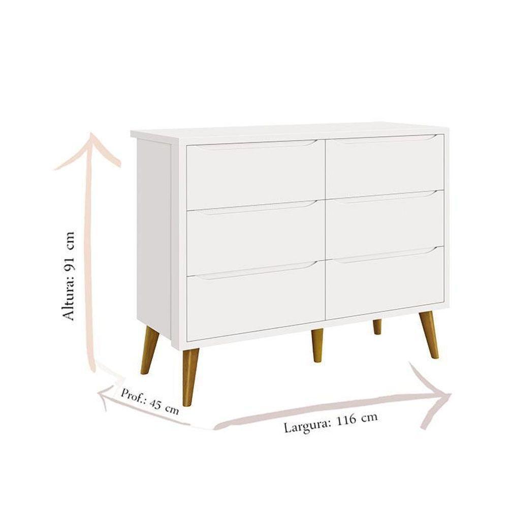 Cômoda Infantil 6 Gavetas Retrô Theo Branco Acetinado Com Pés Madeira ? Reller - 2