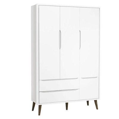Guarda Roupa Infantil Theo 3 Portas 2 Gavetas Branco Acetinado com Pés Amadeirado