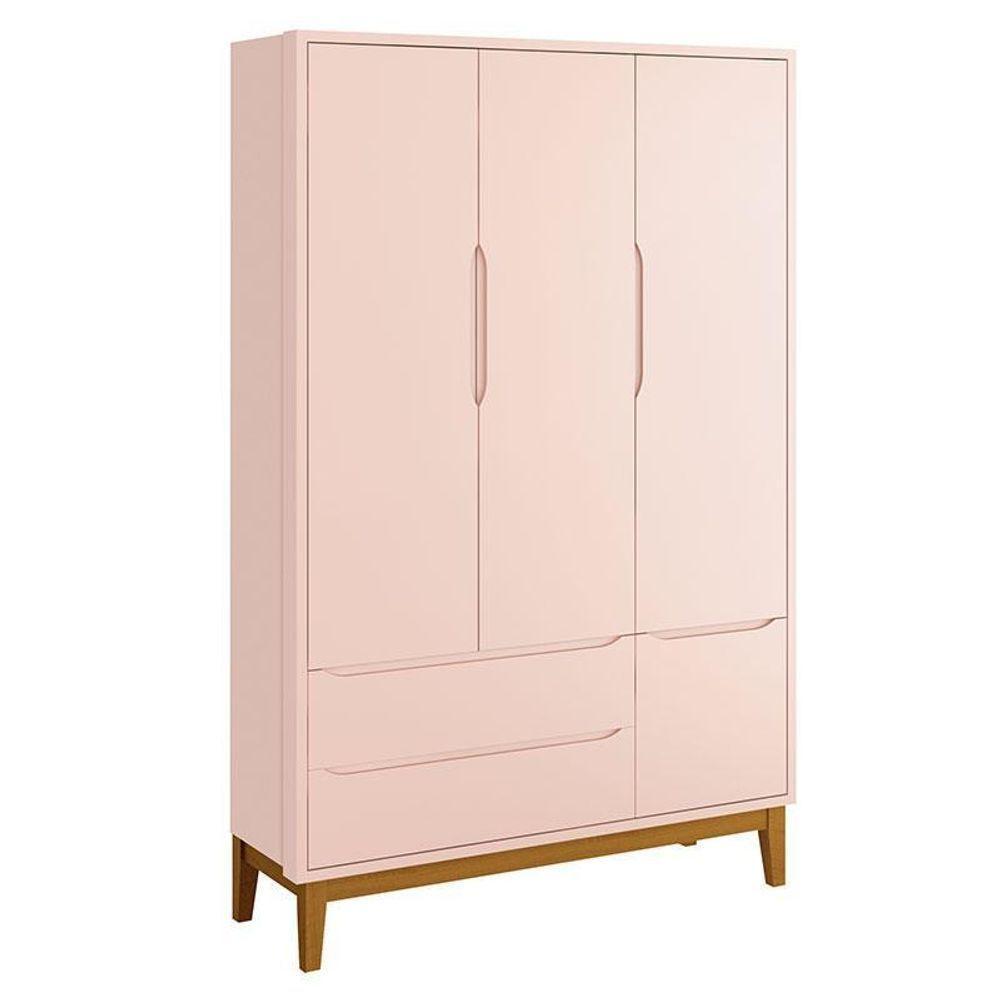 Guarda Roupa Infantil New Classic 3 Portas Rosa Com Pés Madeira ? Reller - 1