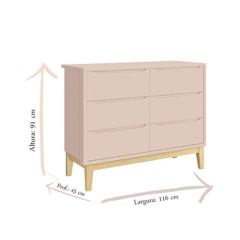 Cômoda Infantil 6 Gavetas Classic Rosa Acetinado Com Pés Natural ? Reller - 2