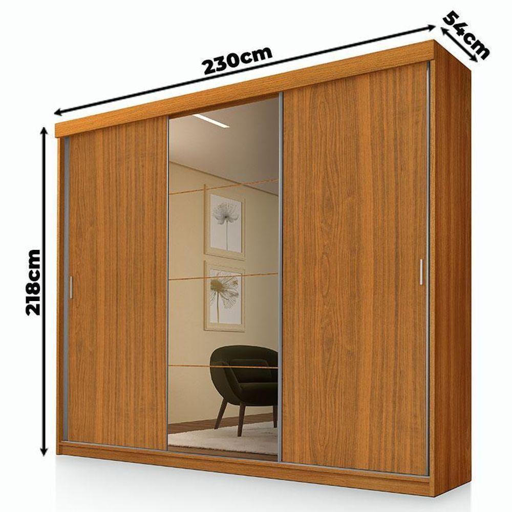 Guarda Roupa Casal ímola 3 Portas De Correr Com Espelho Freijó - Luapa - 2