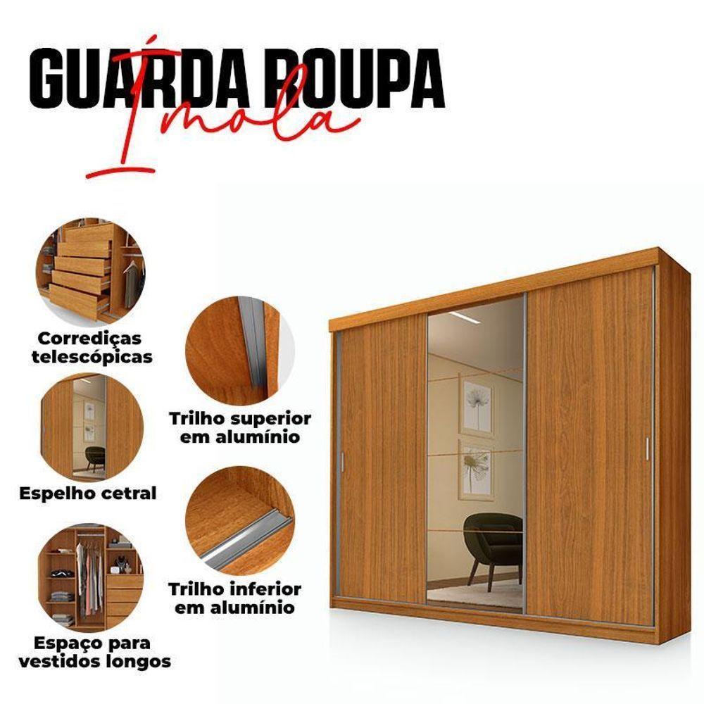 Guarda Roupa Casal ímola 3 Portas De Correr Com Espelho Freijó - Luapa - 4