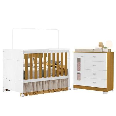 Berço Americano e Cômoda Infantil Katatau 1 Porta 4 Gavetas 100% MDF 133cm Branco Reller Móveis