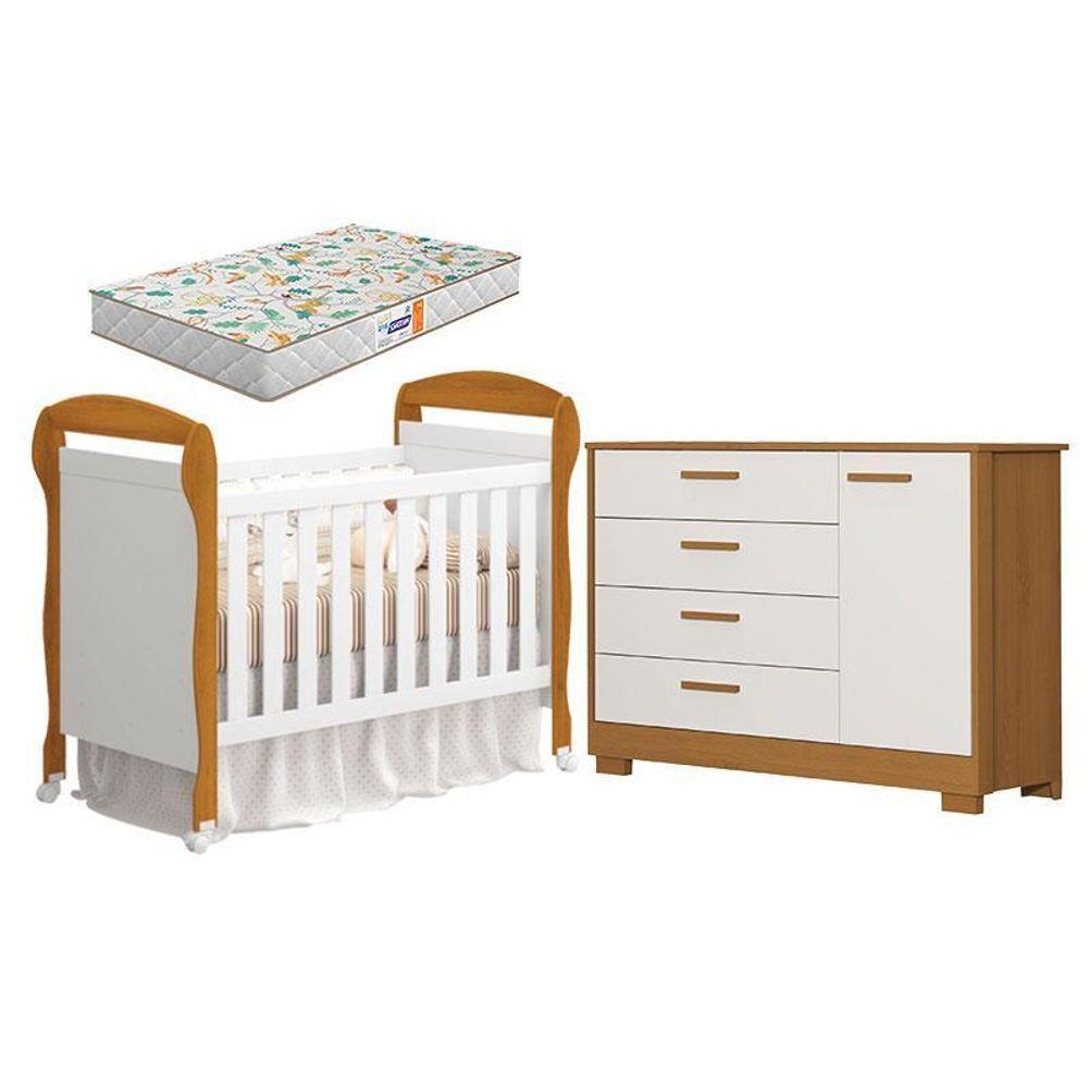 Berço Americano Danny E Cômoda Infantil Zaki Branco Acetinado Savana Com Colchão Gazin - Reller - 1
