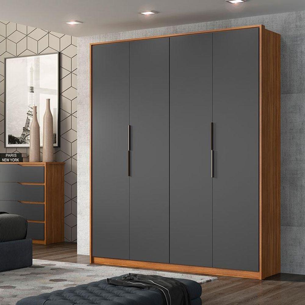 Guarda Roupa Casal Attore 4 Portas Amêndola Grafito - Demartêz - 4