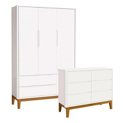 Cômoda 6 e Guarda Roupa Infantil 3 New Classic Giratória 2 Gavetas MDF Branco Acetinado