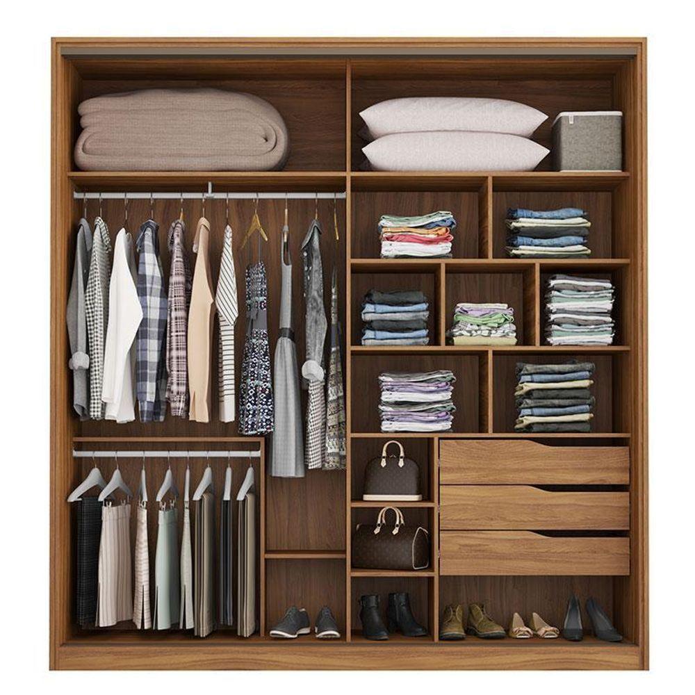 Guarda Roupa Casal Belga 2 Portas 1 Porta Em Espelho Amêndola Grafito - Demartêz - 2