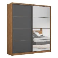 Guarda Roupa Casal Belga 2 Portas 1 Porta Em Espelho Amêndola Grafito - Demartêz - 1
