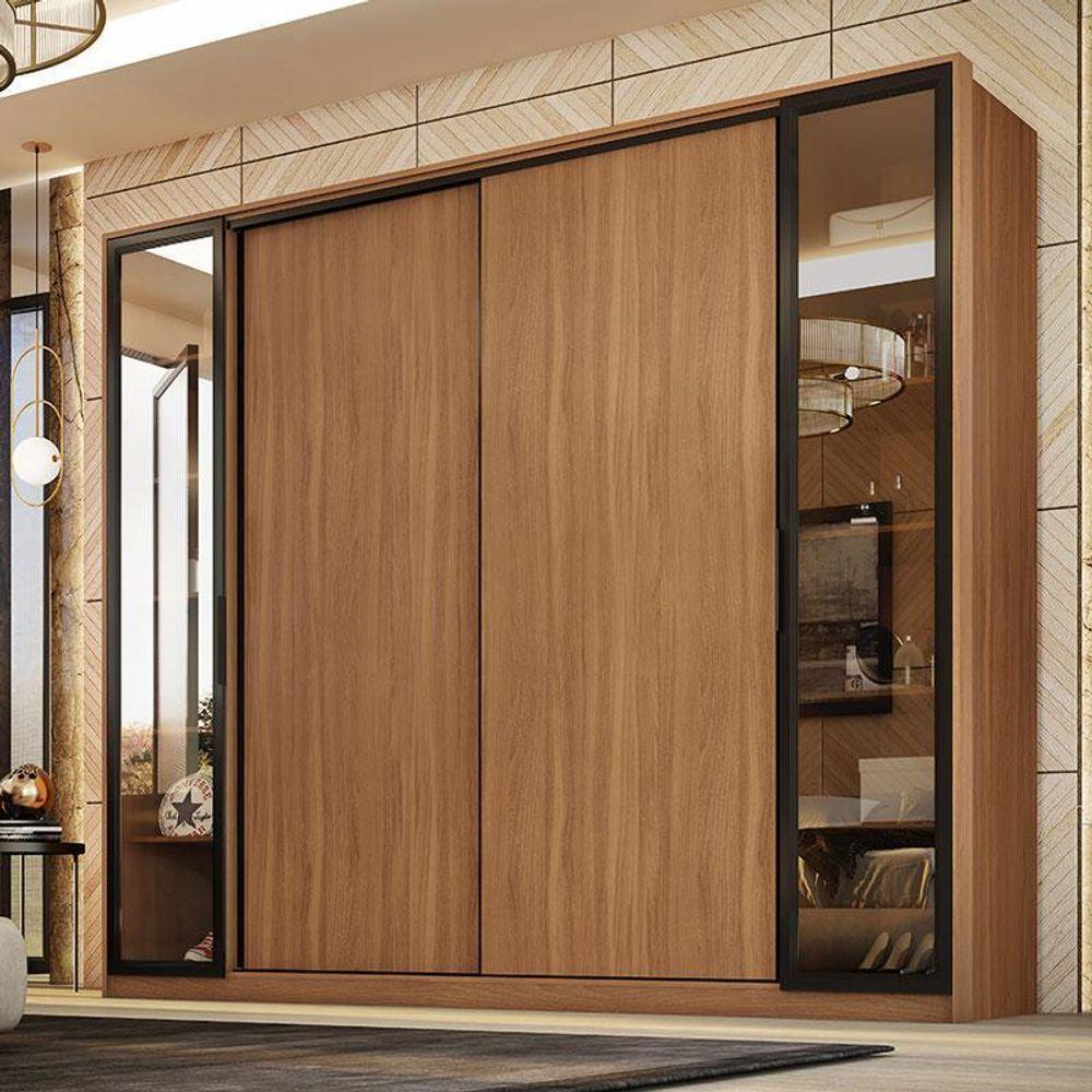 Cômoda átria E Guarda Roupa Casal Laredo Amêndola Touch Nude Prime Flex Com Portas De Vidro Reflecta - Demartez - 6