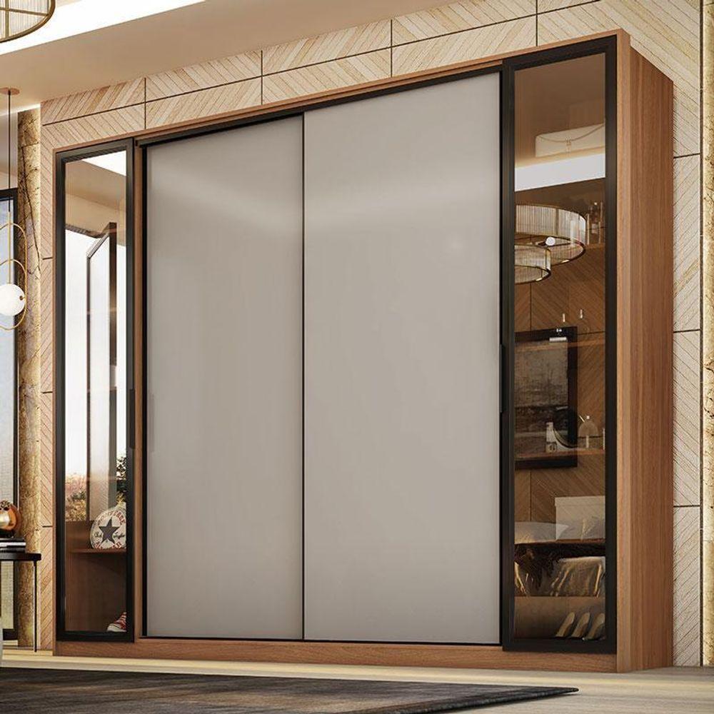 Cômoda átria E Guarda Roupa Casal Laredo Amêndola Touch Nude Prime Flex Com Portas De Vidro Reflecta - Demartez - 7