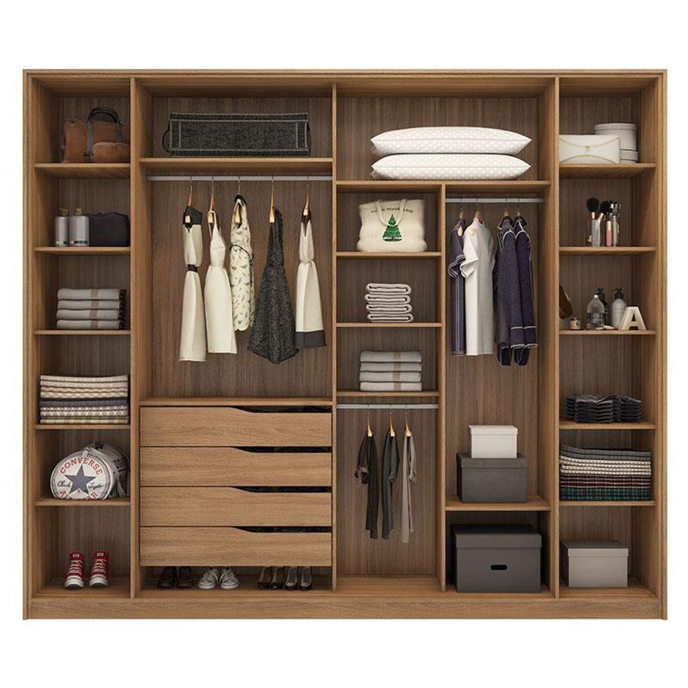 Cômoda átria E Guarda Roupa Casal Laredo Amêndola Touch Nude Prime Flex Com Portas De Vidro Reflecta - Demartez - 9