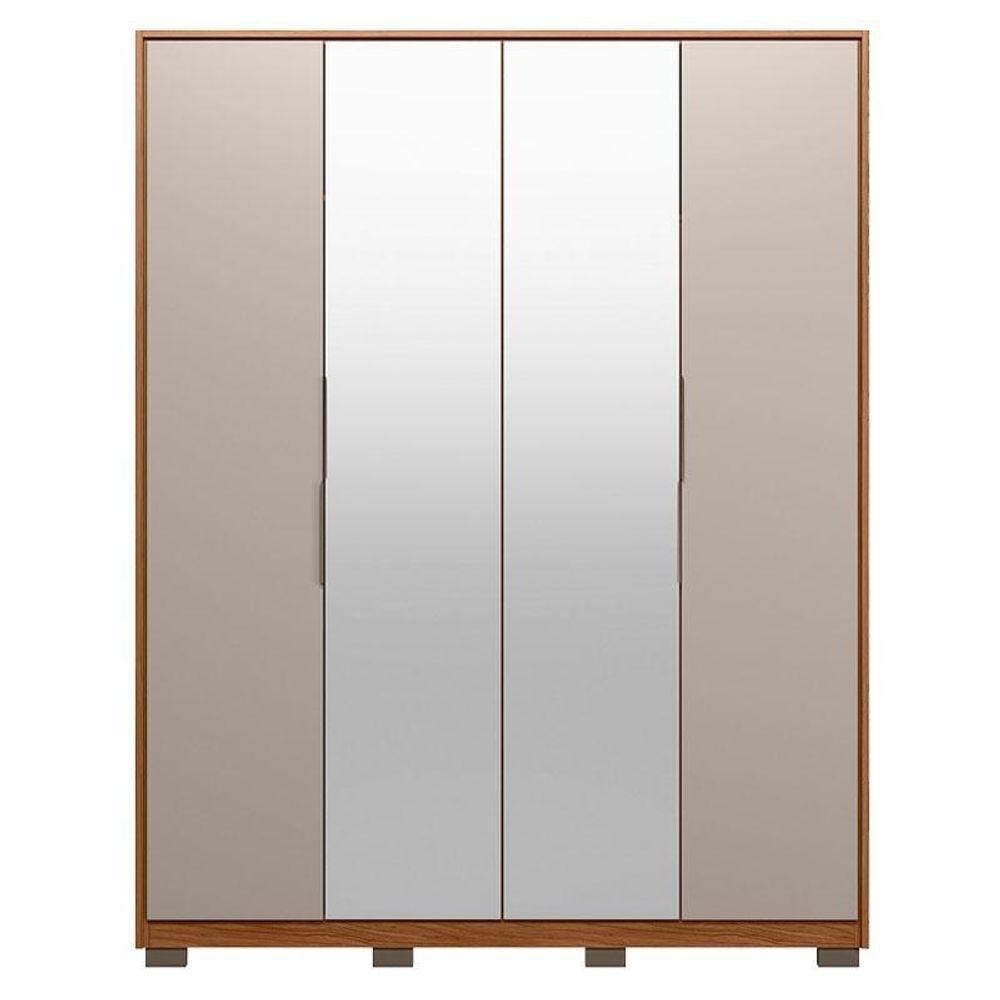 Guarda Roupa Casal Attore 4 Portas Nogueira Nude Prime Tx Com Espelho E Pés Demóbile - Demartêz - 3