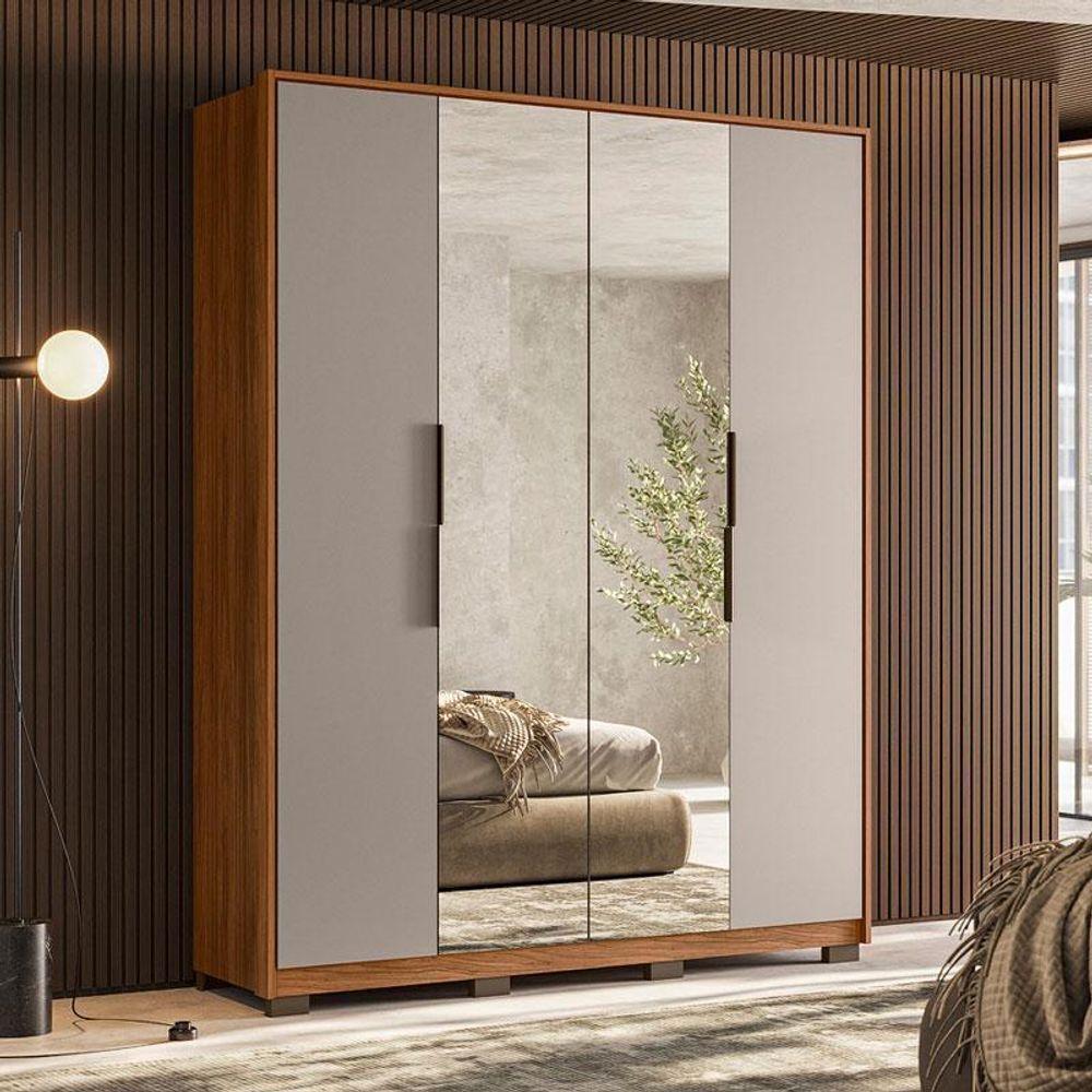 Guarda Roupa Casal Attore 4 Portas Nogueira Nude Prime Tx Com Espelho E Pés Demóbile - Demartêz - 4