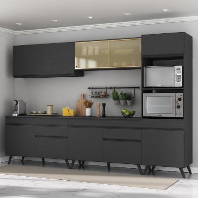 Armário de Cozinha Completa 5 Peças Mp3689 10 Portas 2 Gavetas MDP 302cm Preto