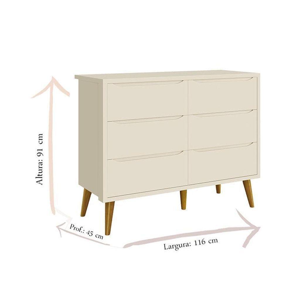 Cômoda Infantil 6 Gavetas Retrô Theo Areia Acetinado Com Pés Madeira ? Reller - 2