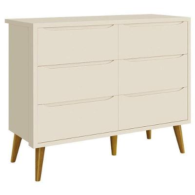 Cômoda Infantil Theo 6 Gavetas MDF com Puxador Embutido Bege Fosco