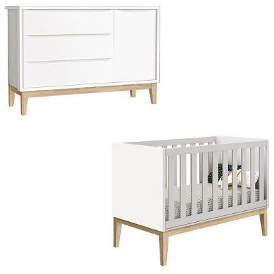 Berço Americano Classic Infantil em MDF Branco Acetinado com Cômoda 1 Porta