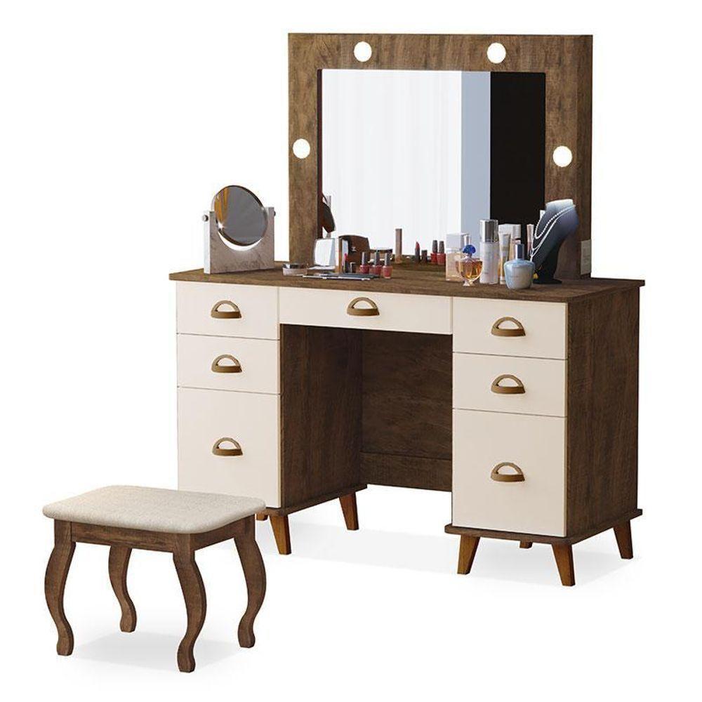 Penteadeira Camarim New Seul Com Banqueta Almofadada Malbec Off White - Luapa - 1