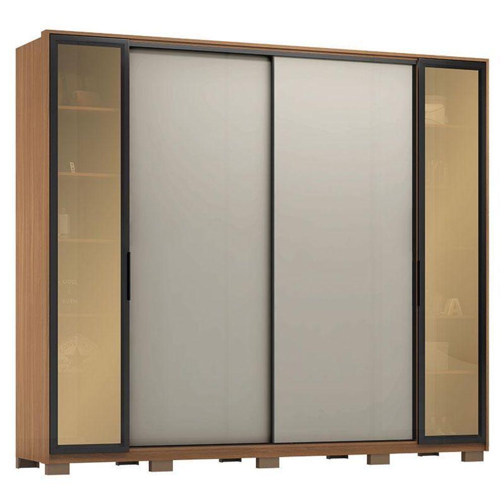 Guarda Roupa Casal Laredo Amêndola Touch Nude Prime Flex Com Portas De Vidro Reflecta E Pés - Demartez - 1