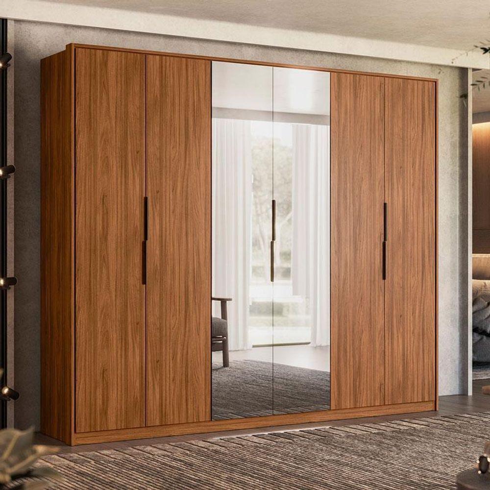 Guarda Roupa Casal Atrice 6 Portas Nogueira Touch Com Espelho Demóbile ? Demartêz - 4