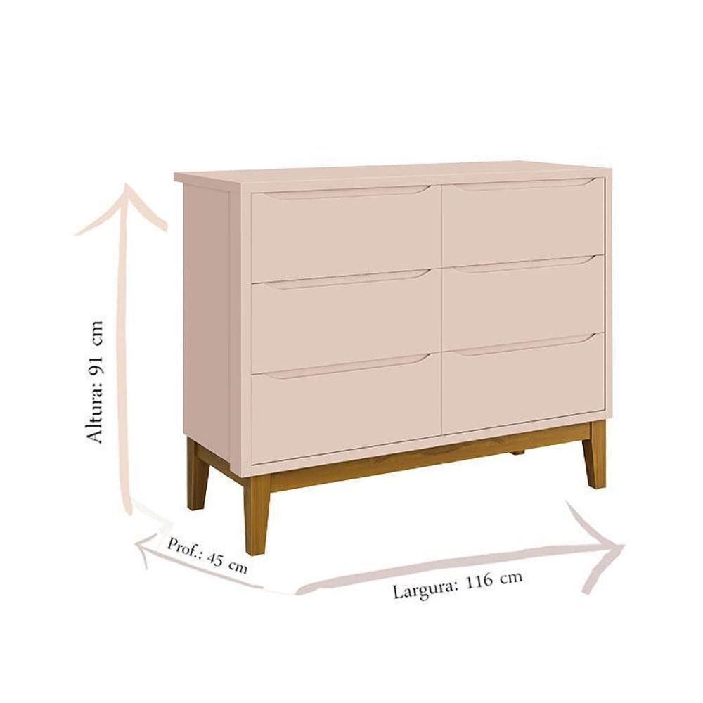 Cômoda Infantil 6 Gavetas Classic Rosa Acetinado Com Pés Madeira ? Reller - 2