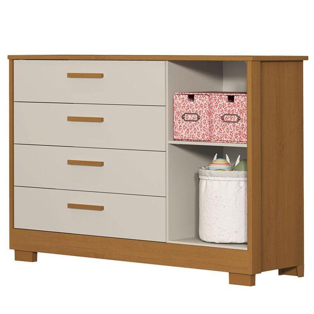 Cômoda Com Porta E Guarda Roupa 4 Portas Infantil Zaki Areia Acetinado Savana - Reller - 3