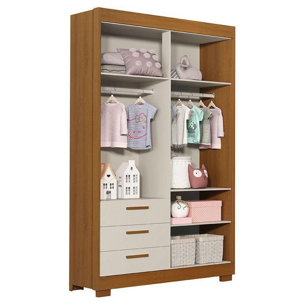 Cômoda Com Porta E Guarda Roupa 4 Portas Infantil Zaki Areia Acetinado Savana - Reller - 5