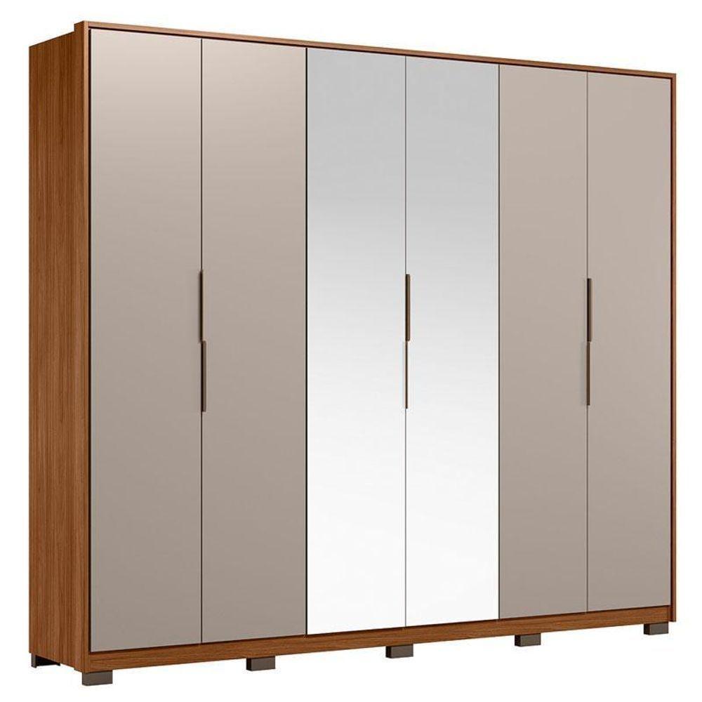 Guarda Roupa Casal Atrice 6 Portas Nogueira Nude Prime Tx Com Espelho E Pés Demóbile ? Demartêz - 1