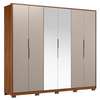 Guarda Roupa Casal Atrice 6 Portas Nogueira Nude Prime Tx Com Espelho E Pés Demóbile ? Demartêz