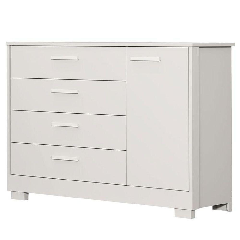 Cômoda Com Porta E Guarda Roupa 4 Portas Infantil Zaki Branco Acetinado - Reller - 2