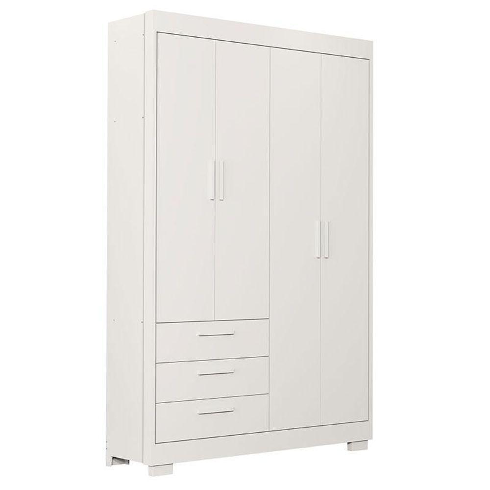 Cômoda Com Porta E Guarda Roupa 4 Portas Infantil Zaki Branco Acetinado - Reller - 4