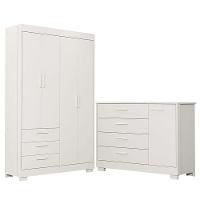 Cômoda Com Porta E Guarda Roupa 4 Portas Infantil Zaki Branco Acetinado - Reller - 1