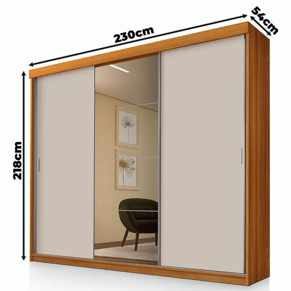 Guarda Roupa Casal Ambiente ímola 3 Portas De Correr Com Espelho Freijó Off White Pina - Luapa - 2