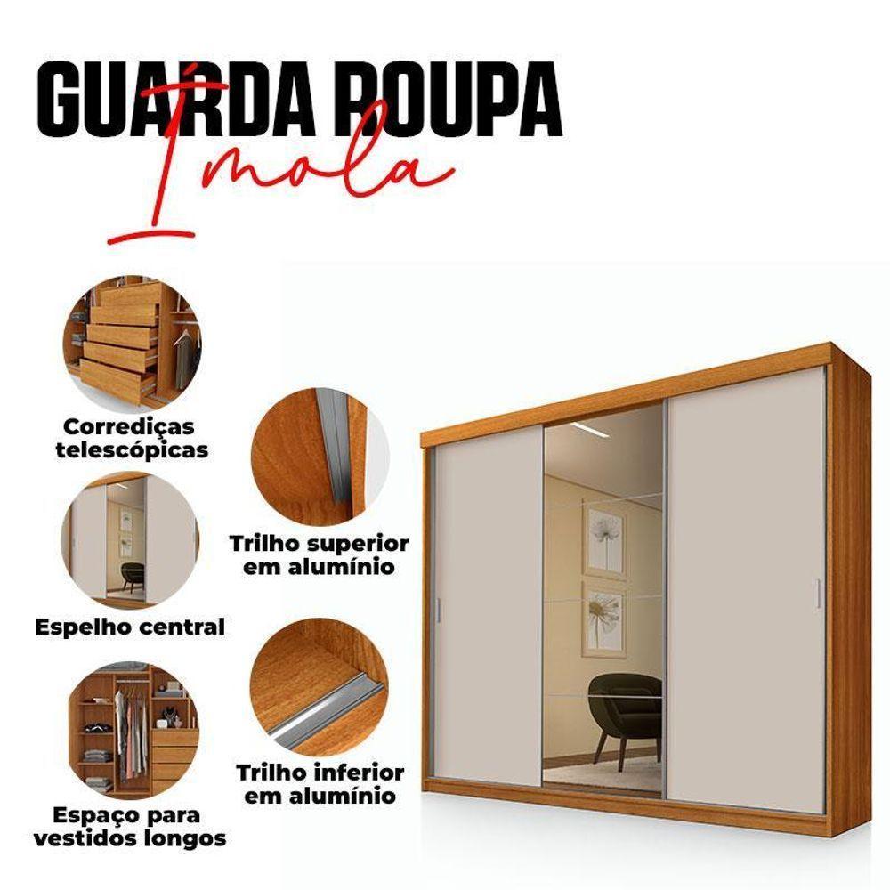 Guarda Roupa Casal Ambiente ímola 3 Portas De Correr Com Espelho Freijó Off White Pina - Luapa - 4