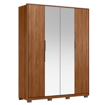 Guarda Roupa Casal Attore 4 Portas Nogueira Touch Com Espelho E Pés Demóbile - Demartêz